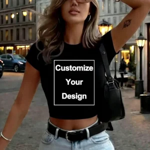 Bawełniany damski crop top z krótkim rękawem Czarny