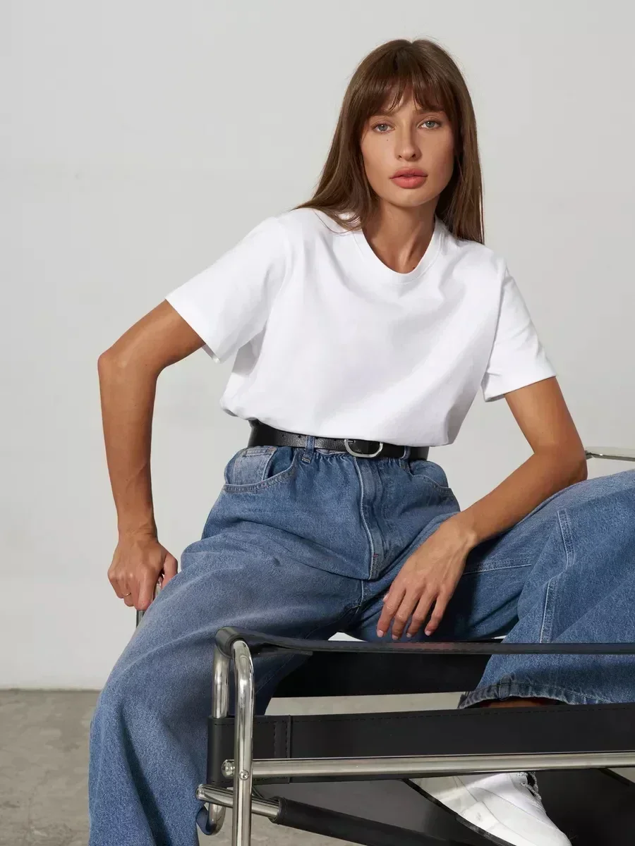 Bawełniany t-shirt damski Bornladies, gruba dzianina 230g Biały