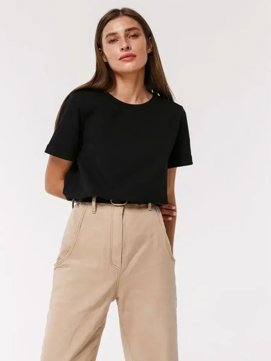 Bawełniany t-shirt damski Bornladies, gruba dzianina 230g Czarny