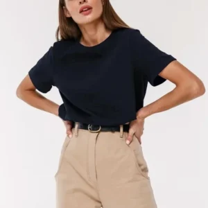 Bawełniany t-shirt damski Bornladies, gruba dzianina 230g Granatowy