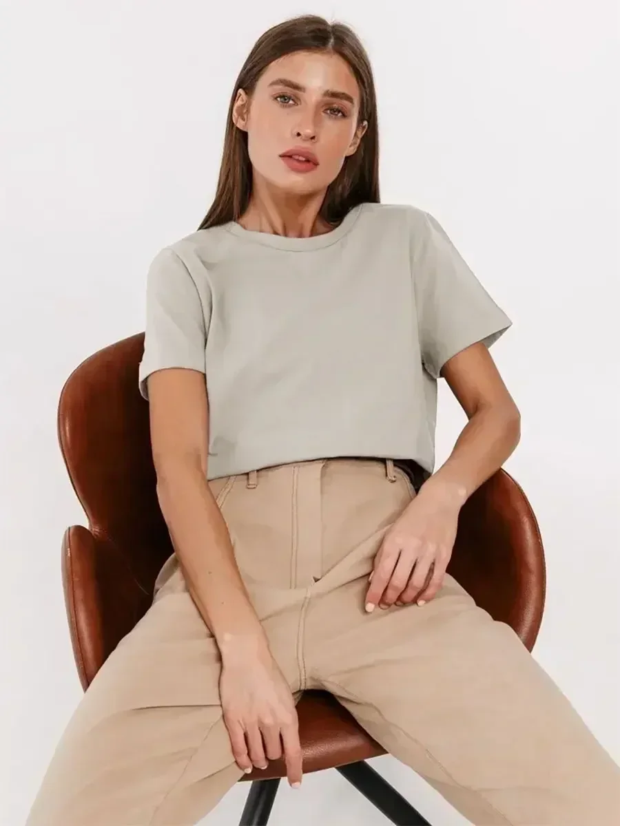 Bawełniany t-shirt damski Bornladies, gruba dzianina 230g Jasnoszary