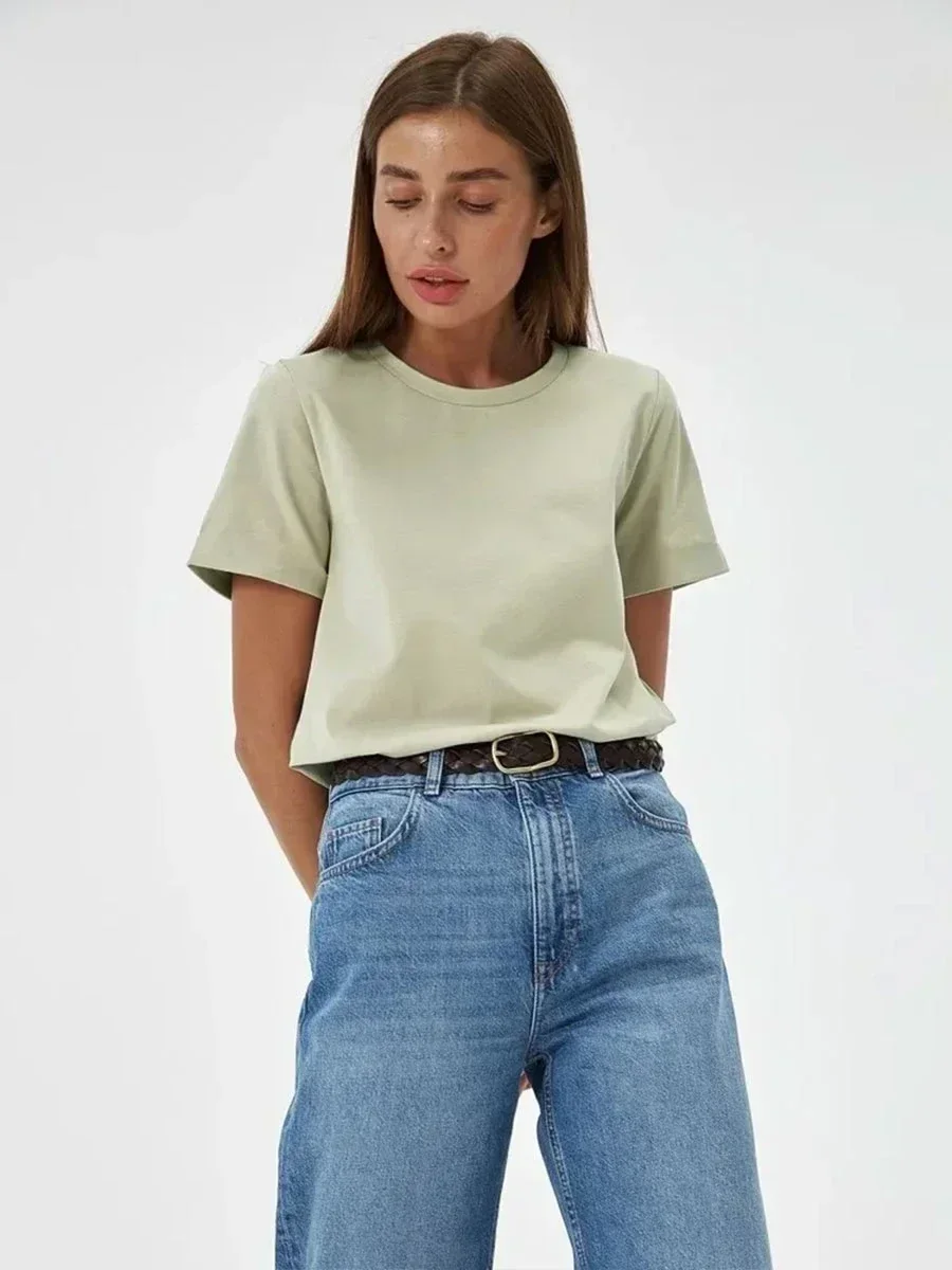 Bawełniany t-shirt damski Bornladies, gruba dzianina 230g Jasnozielony