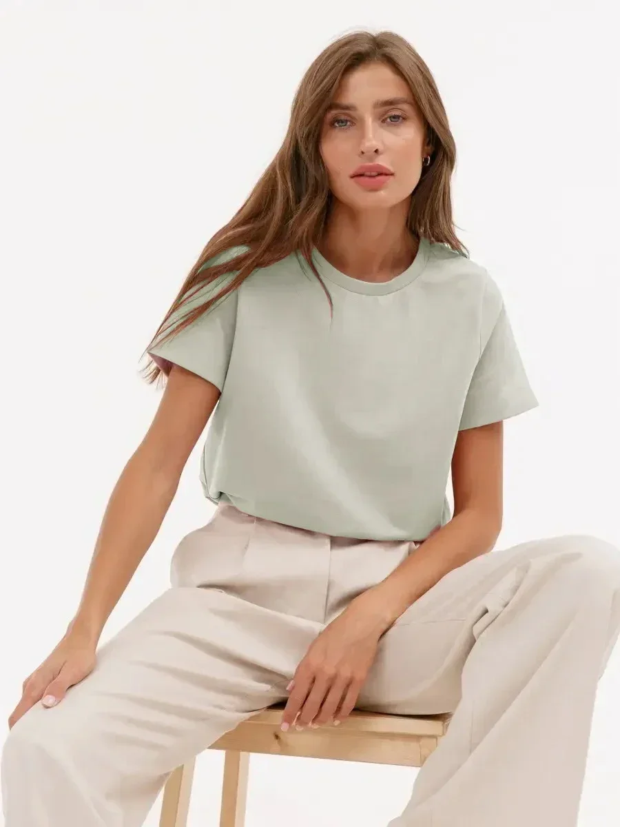 Bawełniany t-shirt damski Bornladies, gruba dzianina 230g Liliowy