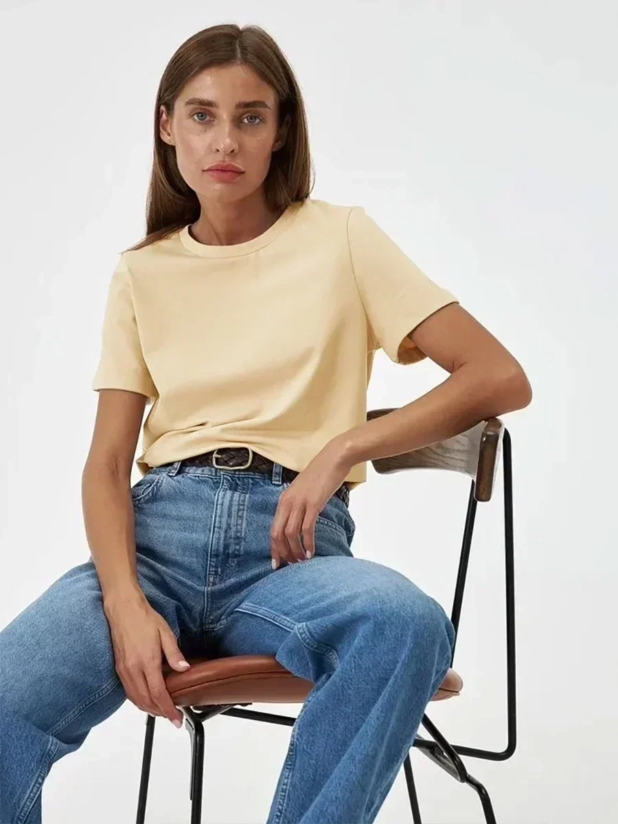 Bawełniany t-shirt damski Bornladies, gruba dzianina 230g Morela
