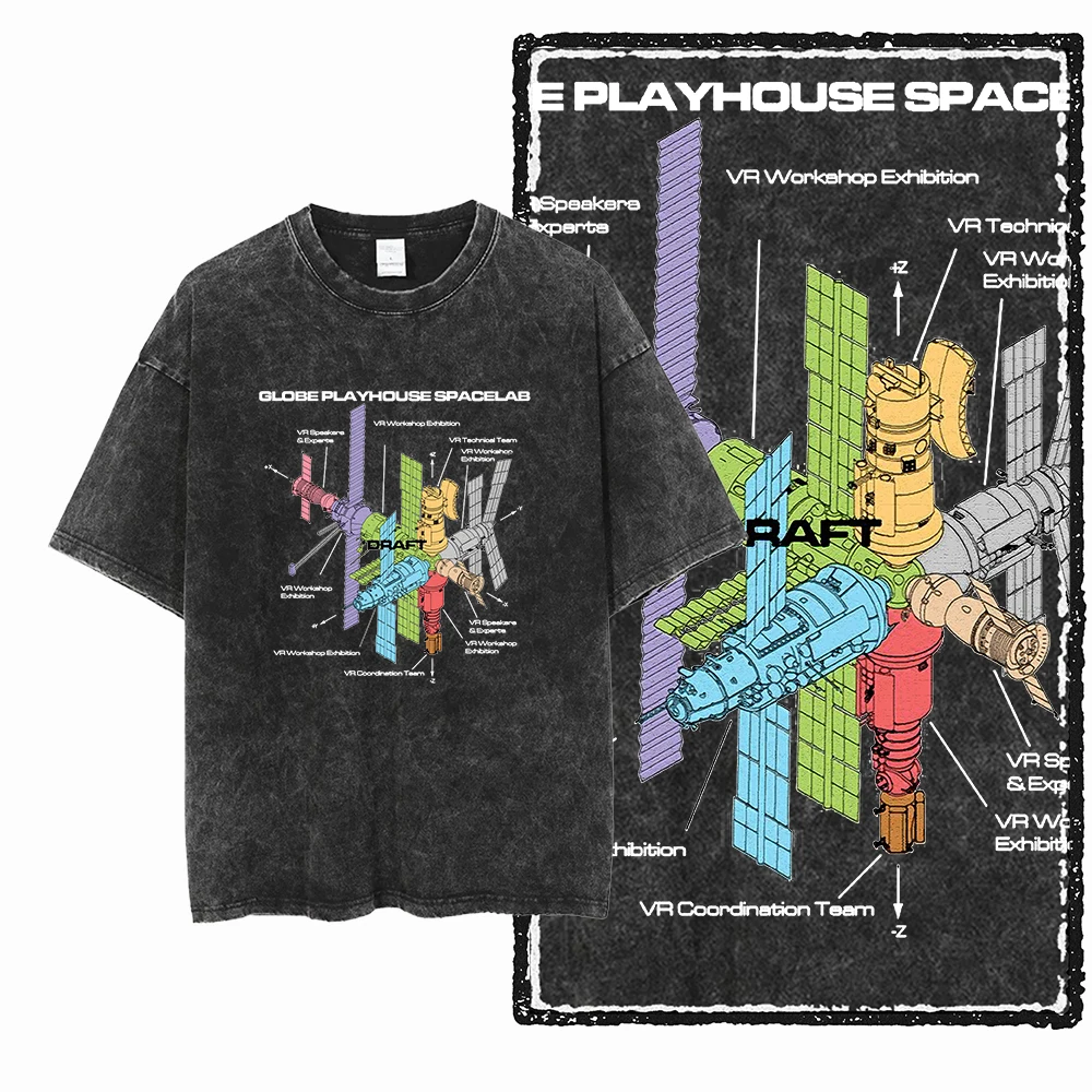 Bawełniany t-shirt z nadrukiem astronauty i kosmosu Sa001 w blk