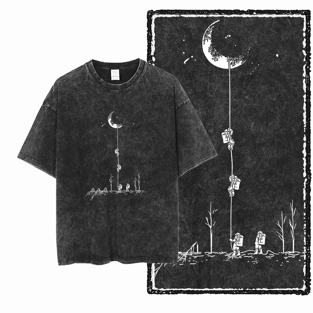 Bawełniany t-shirt z nadrukiem astronauty i kosmosu Sa018 w blk