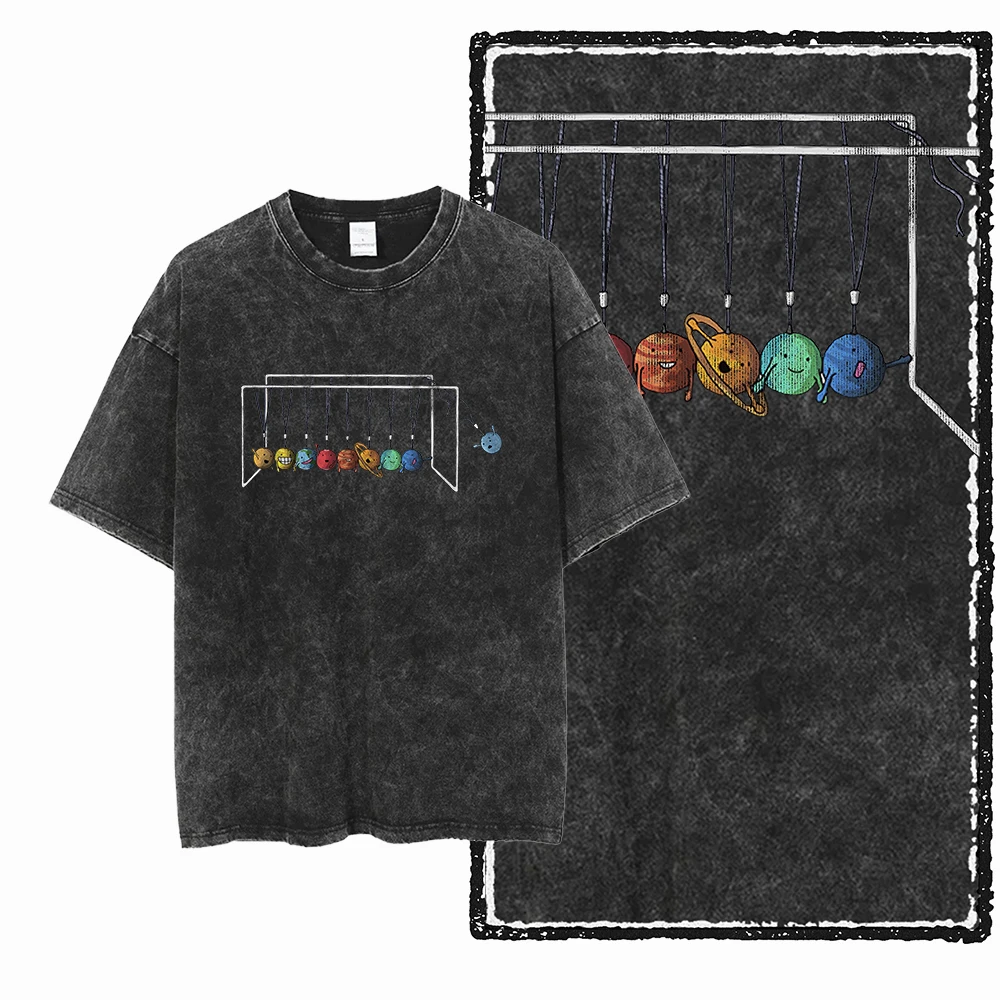 Bawełniany t-shirt z nadrukiem astronauty i kosmosu Sa019 w blk