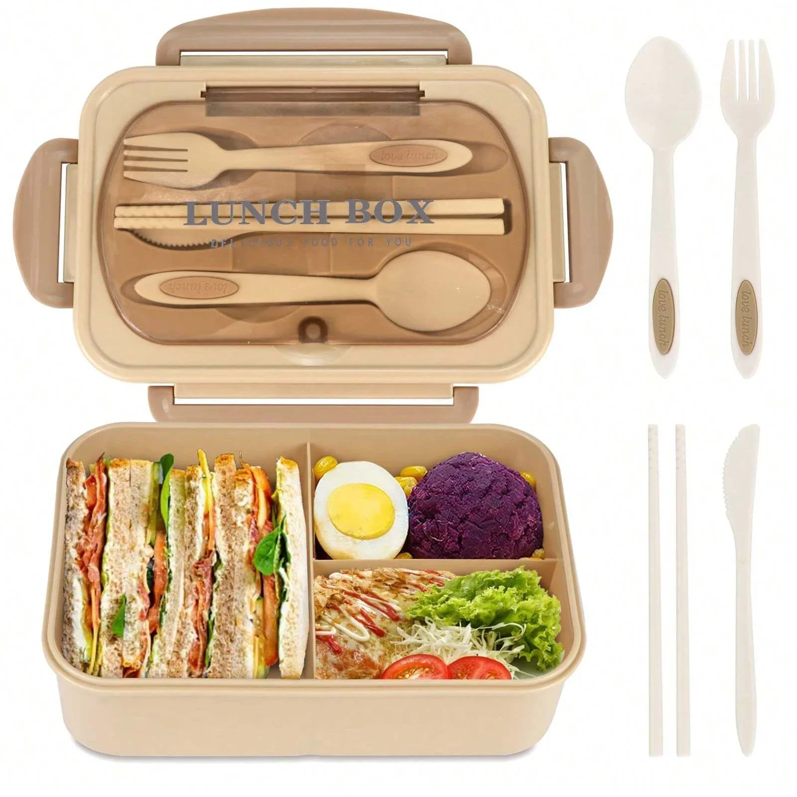 Bento box dla dorosłych z 4 przegródkami, 1250 ml Khaki