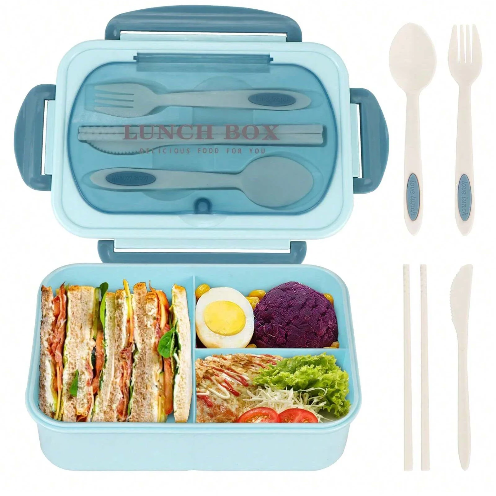 Bento box dla dorosłych z 4 przegródkami, 1250 ml Niebieski