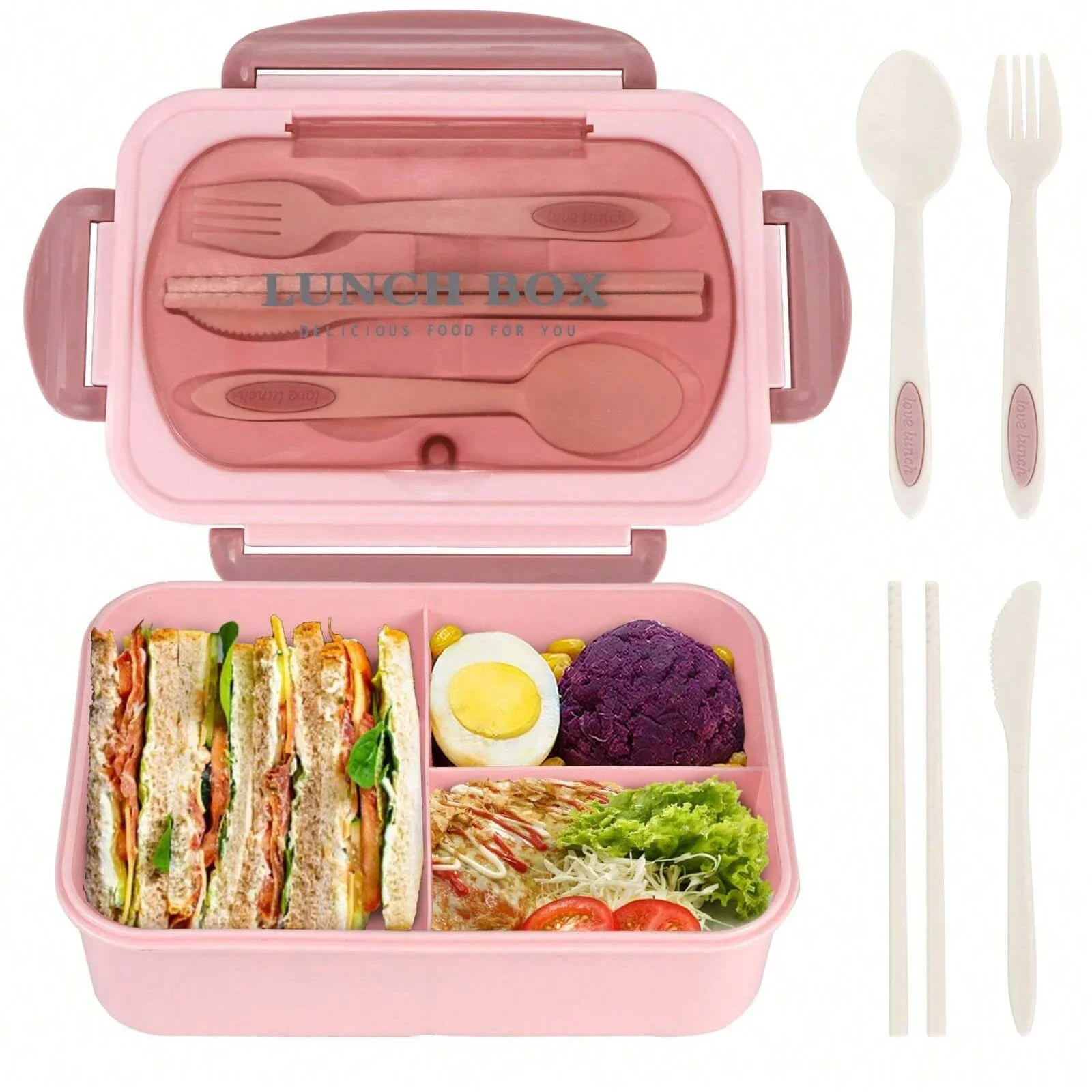 Bento box dla dorosłych z 4 przegródkami, 1250 ml Różowy