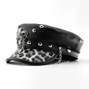 Beret damski ze skóry PU w stylu punk vintage Czarny01