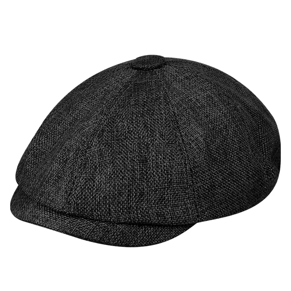 Beret męski tweedowy w jodełkę - ciepła czapka vintage z wełną Czarny