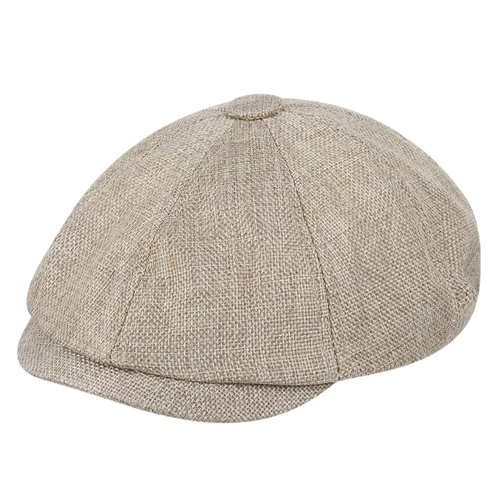 Beret męski tweedowy w jodełkę - ciepła czapka vintage z wełną Khaki