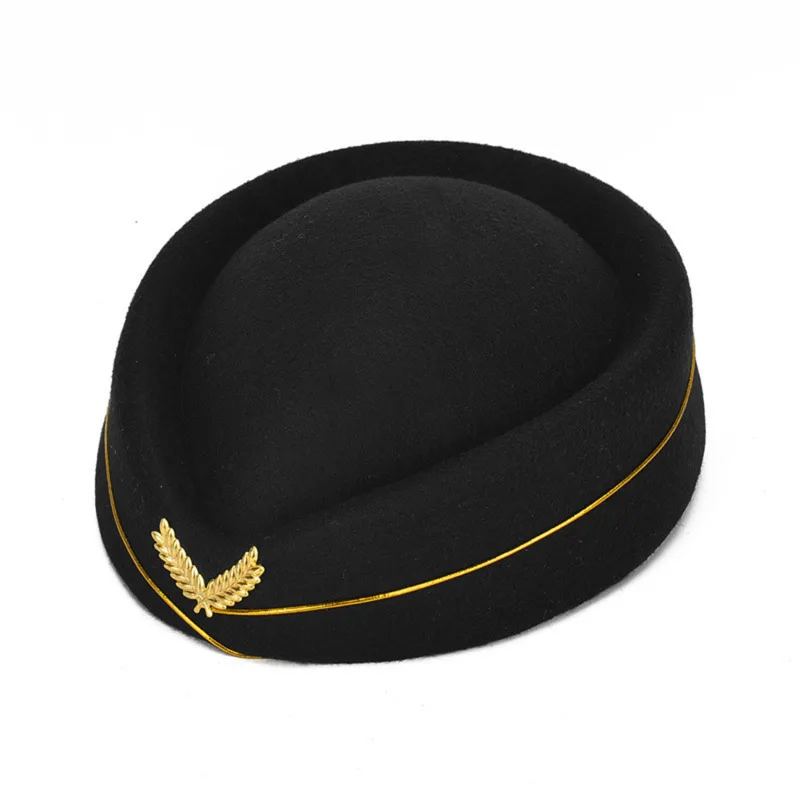 Beret stewardesy damski, ozdobny kapelusik do stylizacji Czarny