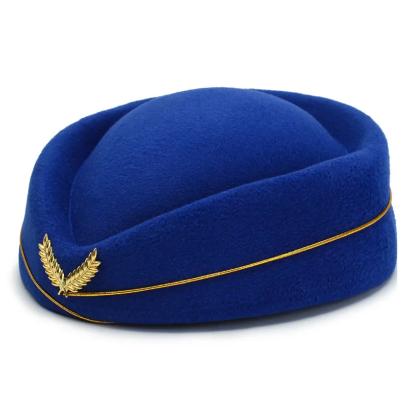 Beret stewardesy damski, ozdobny kapelusik do stylizacji Niebieski