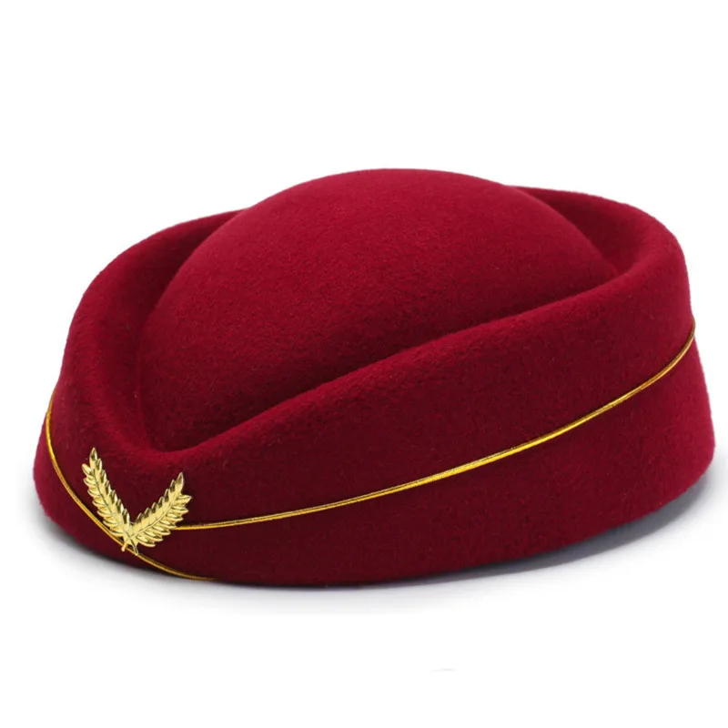 Beret stewardesy damski, ozdobny kapelusik do stylizacji Bordowy