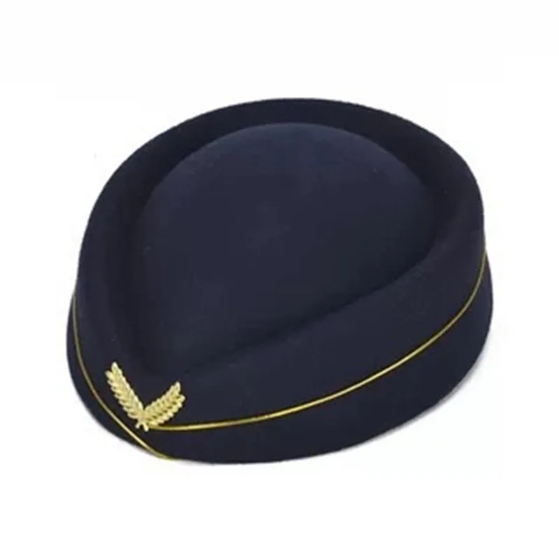 Beret stewardesy damski, ozdobny kapelusik do stylizacji Ciemnoniebieski