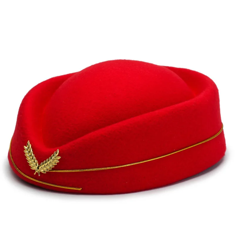 Beret stewardesy damski, ozdobny kapelusik do stylizacji Czerwony