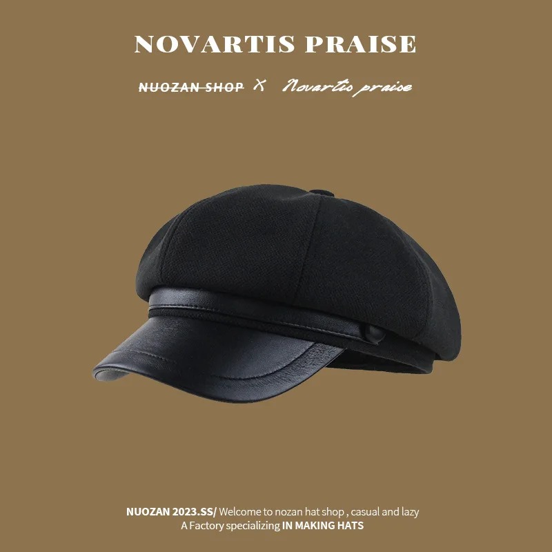 Beret z daszkiem damski Panama, elegancki ośmiokątny kapelusz malarski Czarny