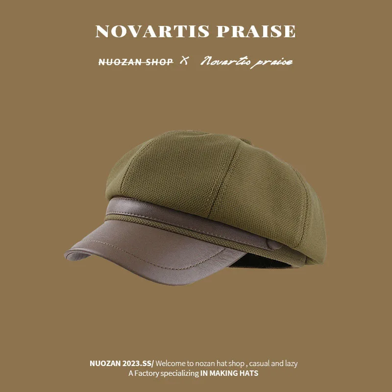 Beret z daszkiem damski Panama, elegancki ośmiokątny kapelusz malarski Khaki