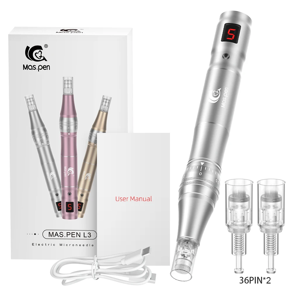 Bezprzewodowy dermapen do microneedling — urządzenie do pielęgnacji skóry Srebrny