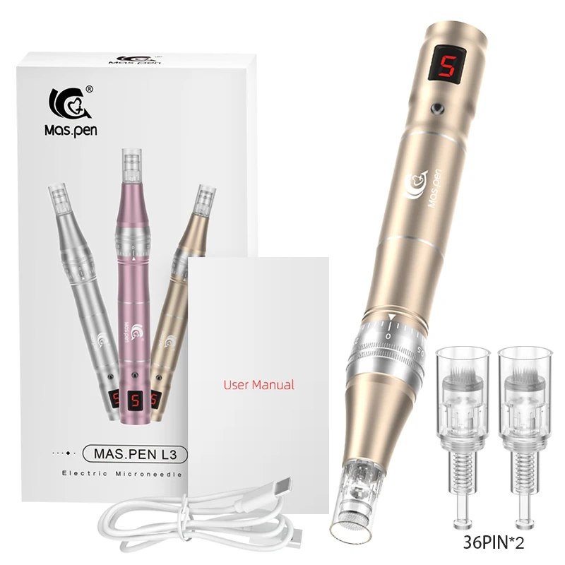 Bezprzewodowy dermapen do microneedling — urządzenie do pielęgnacji skóry Złoto