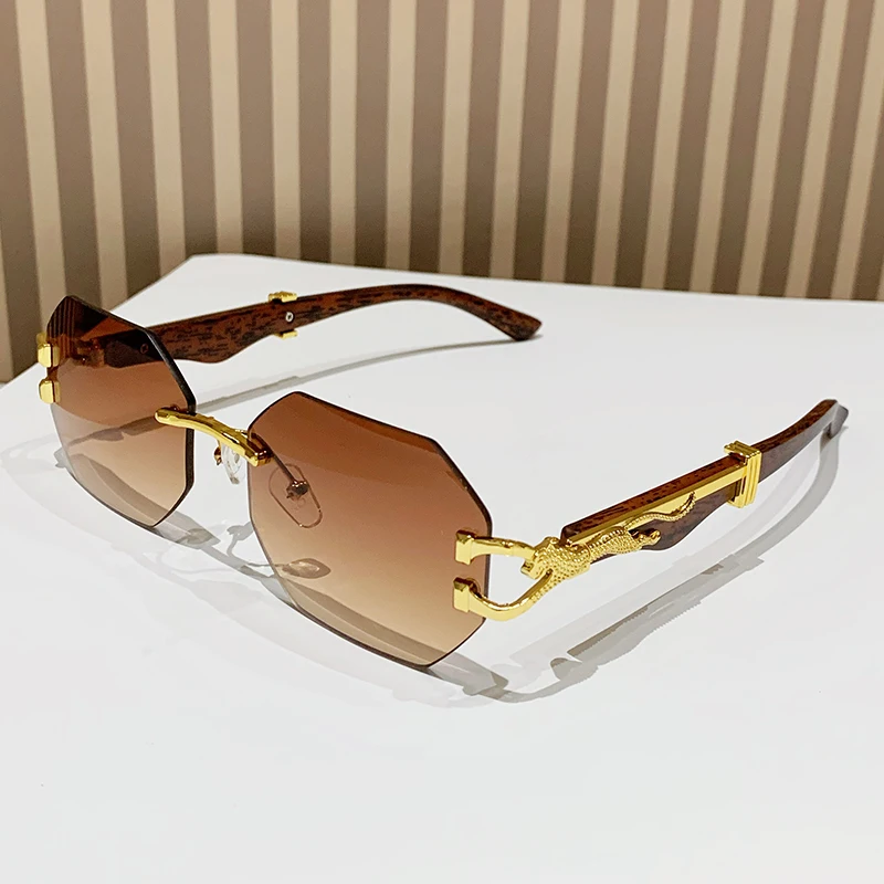 Bezramkowe okulary przeciwsłoneczne kwadratowe retro UV400 unisex Brązowy