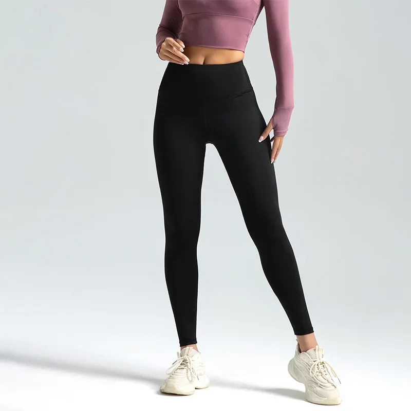 Bezszwowe legginsy damskie z wysokim stanem modelujące pośladki Czarny