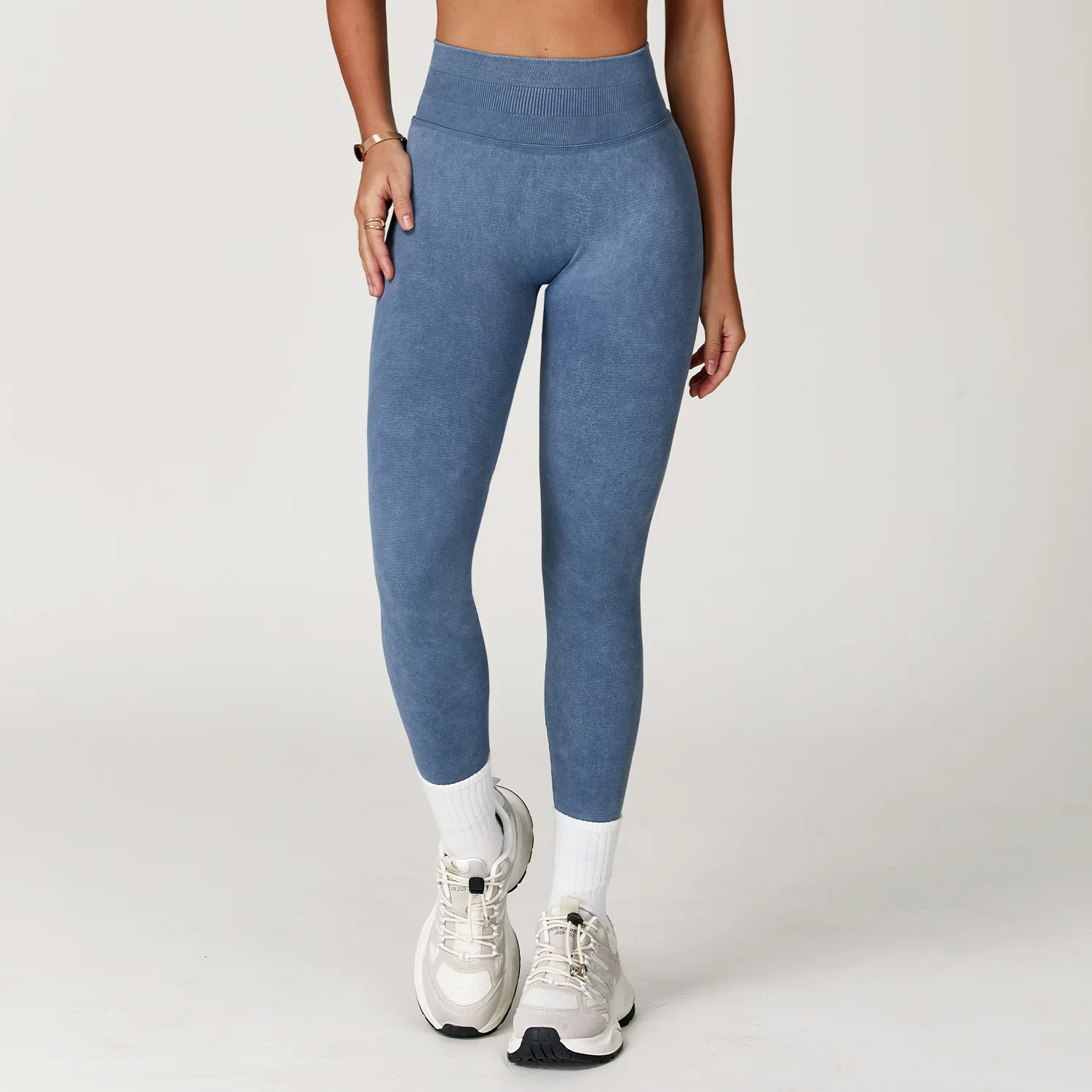 Bezszwowe legginsy do jogi z wysokim stanem modelujące pośladki Niebieski