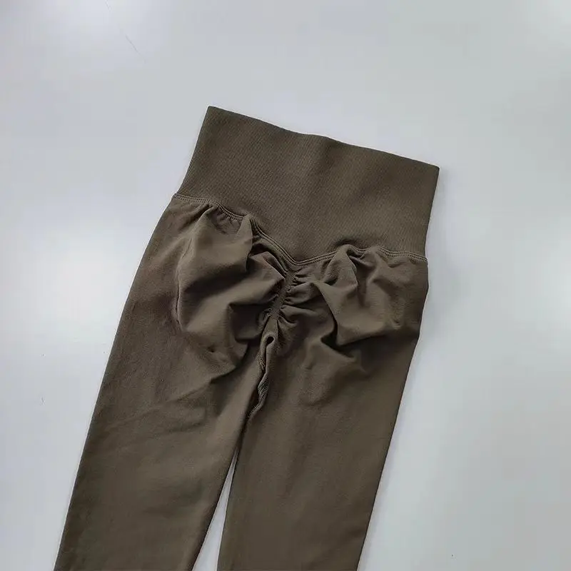 Bezszwowe legginsy do jogi z wysokim stanem, push up Brązowy