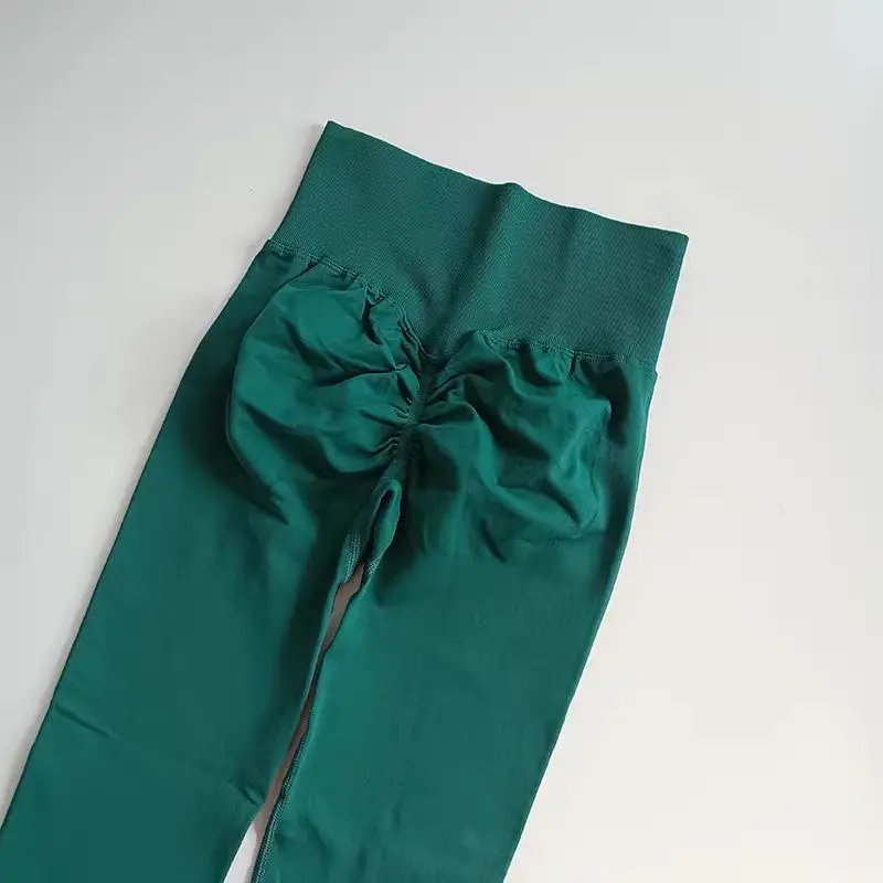 Bezszwowe legginsy do jogi z wysokim stanem, push up Ciemnozielony