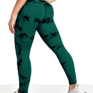 Bezszwowe legginsy do jogi z wysokim stanem tie-dye Zielony czarny