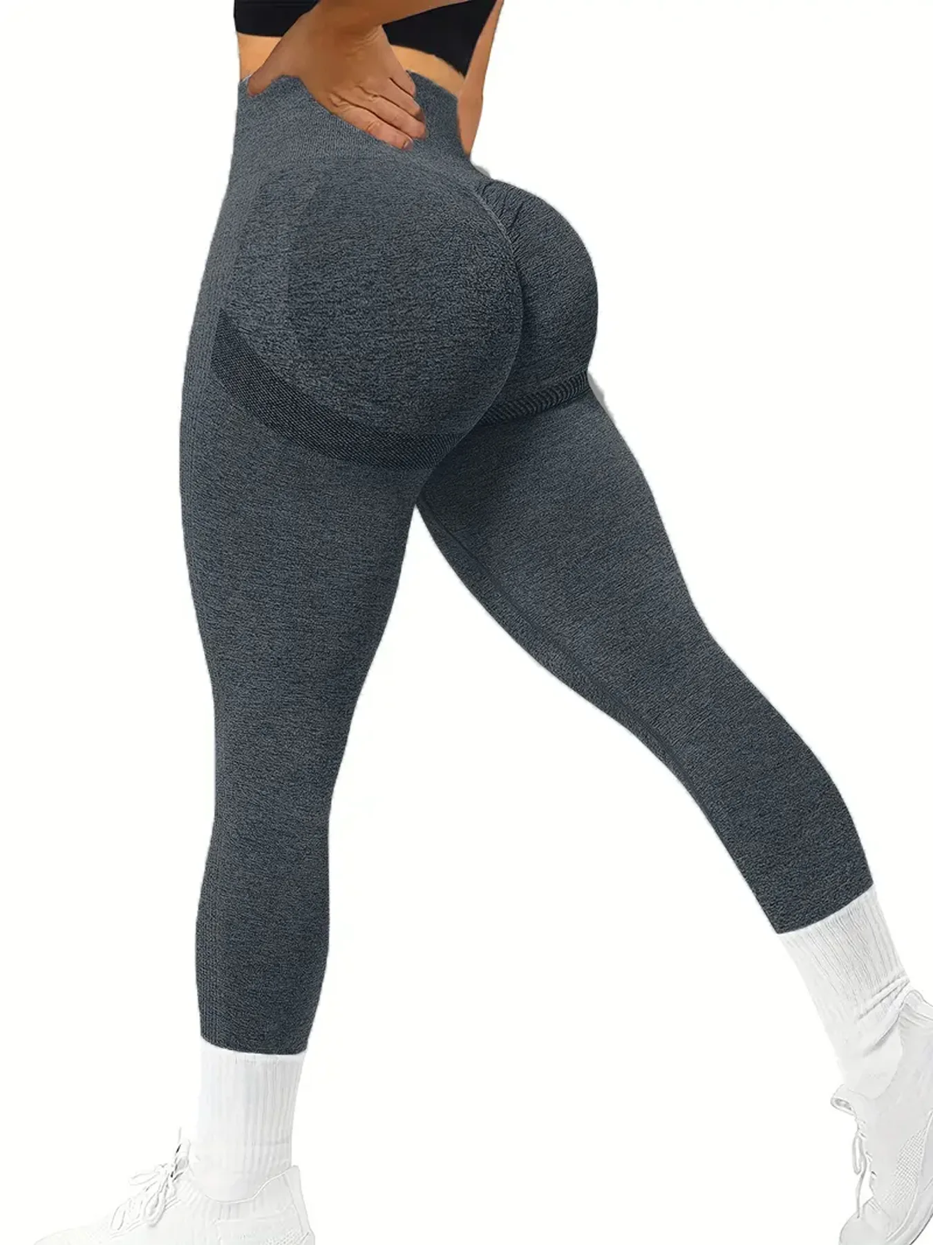 Bezszwowe legginsy do jogi z wysokim stanem, wyszczuplające Ma dkgray