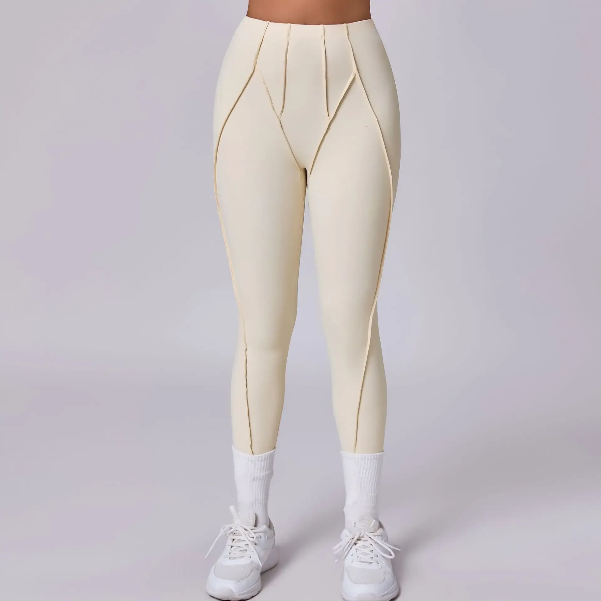 Bezszwowe legginsy push up z wysokim stanem do jogi i na siłownię Beżowy