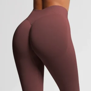 Bezszwowe legginsy sportowe z wysokim stanem modelujące pośladki Brązowy