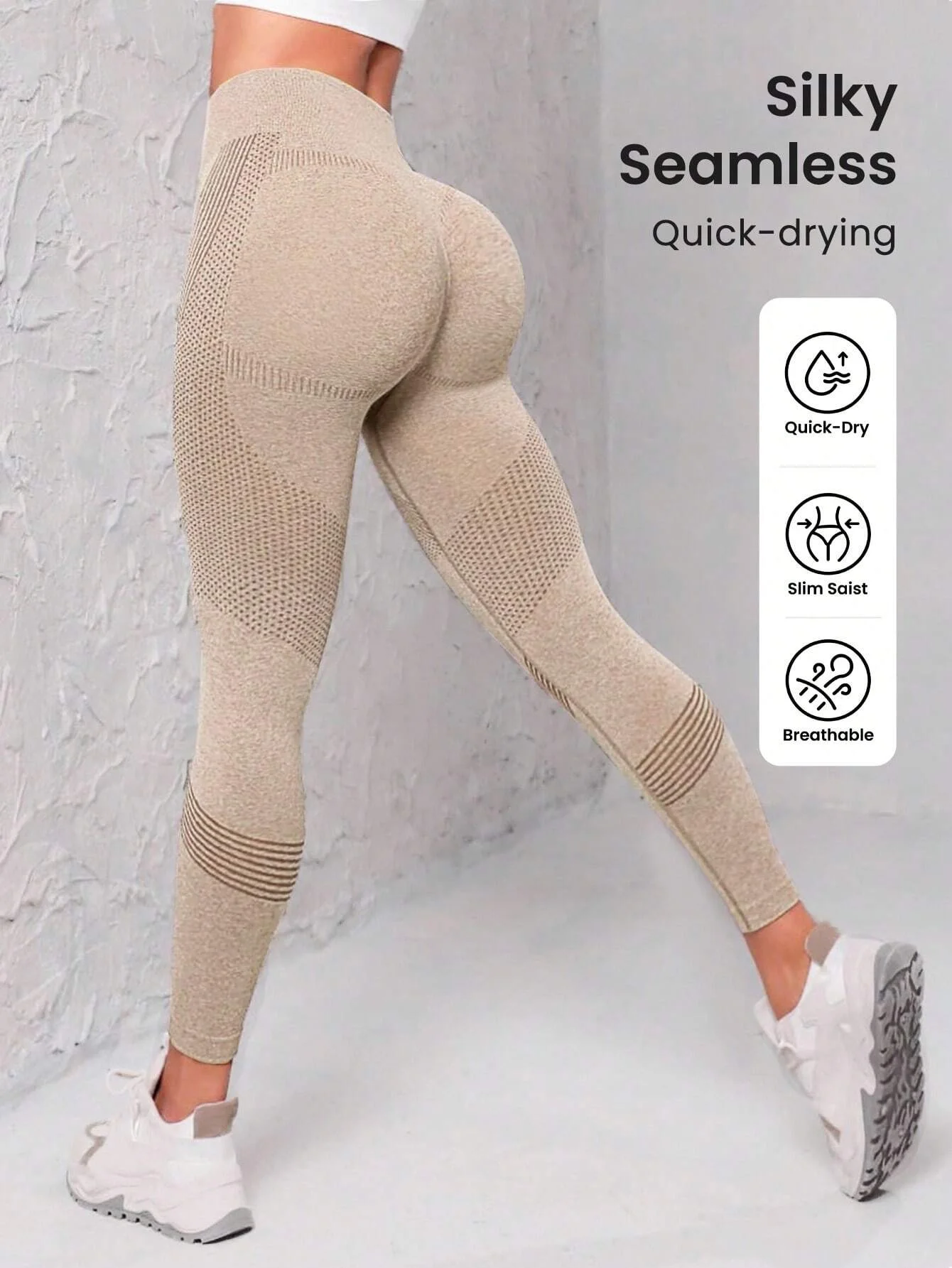 Bezszwowe legginsy sportowe z wysokim stanem Khaki