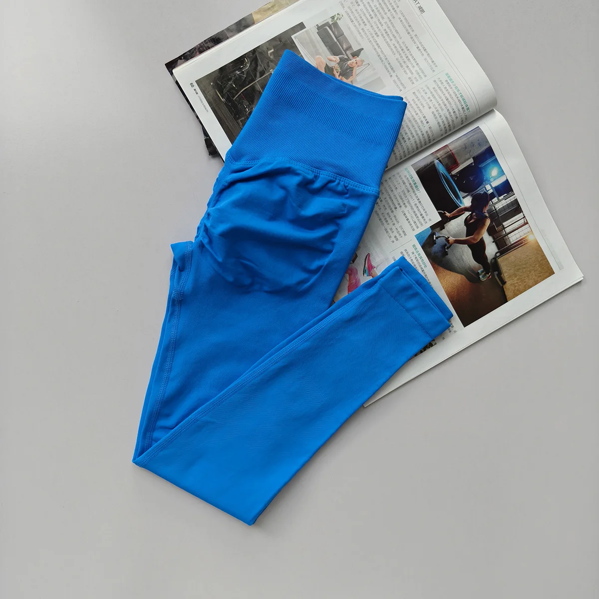 Bezszwowe legginsy z wysokim stanem, modelujące push-up Niebieski