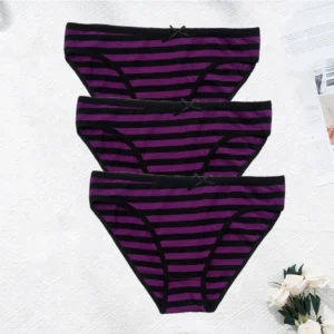 Bezszwowe majtki damskie bawełniane w paski plus size — 3 szt. Złoto
