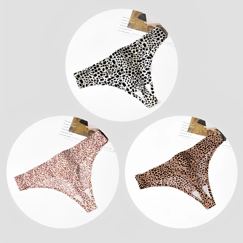 Bezszwowe stringi w panterkę - zestaw 3 sztuk Sets2