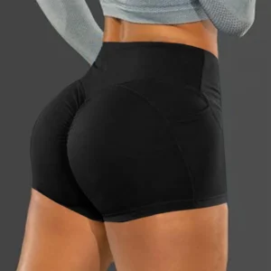 Bezszwowe szorty fitness z wysokim stanem do ćwiczeń Czarny