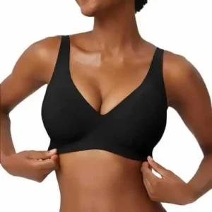 Bezszwowy biustonosz bez fiszbin z dekoltem V – plus size Błękitny