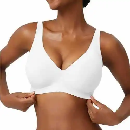Bezszwowy biustonosz bez fiszbin z dekoltem V – plus size Brązowy