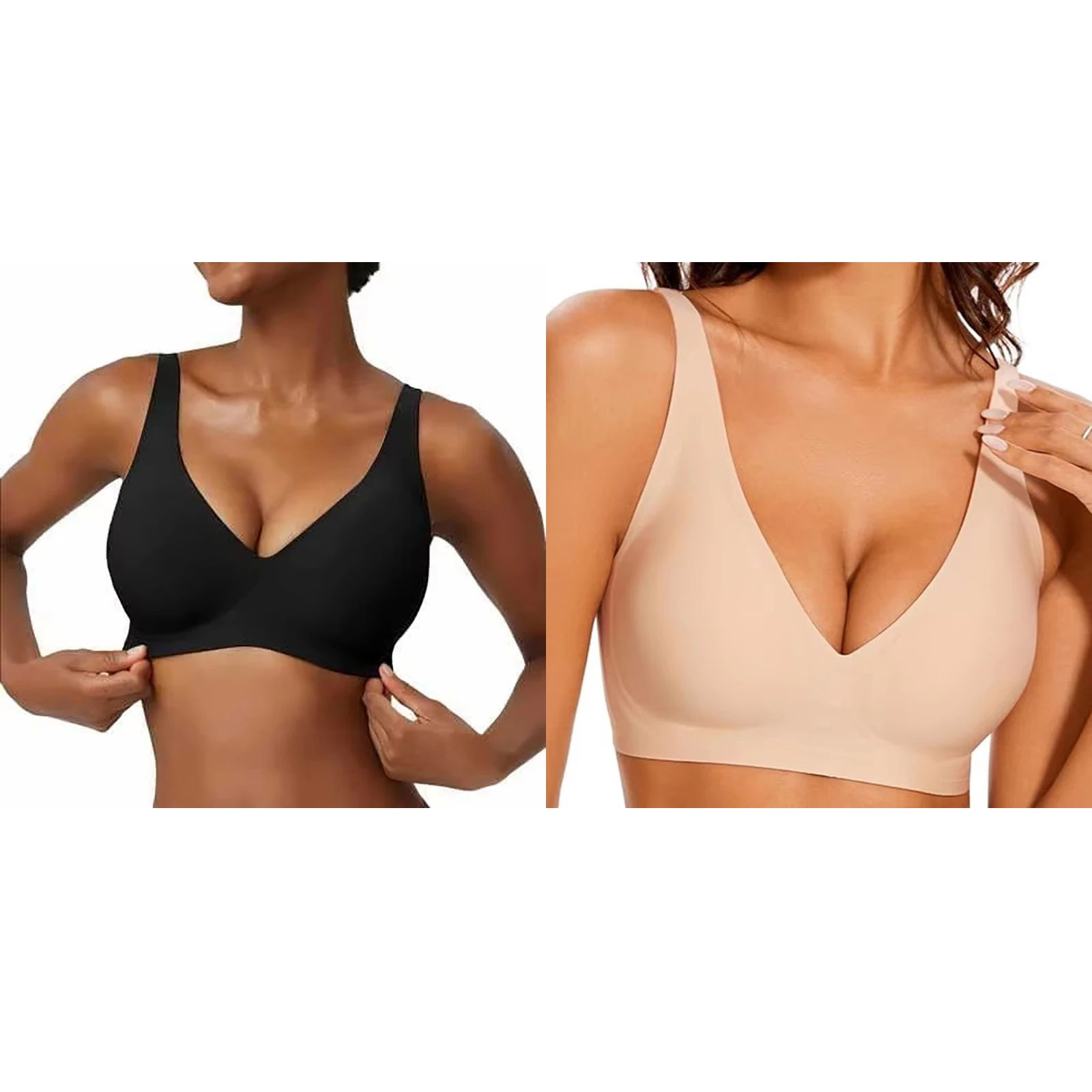 Bezszwowy biustonosz bez fiszbin z dekoltem V – plus size Bordowy