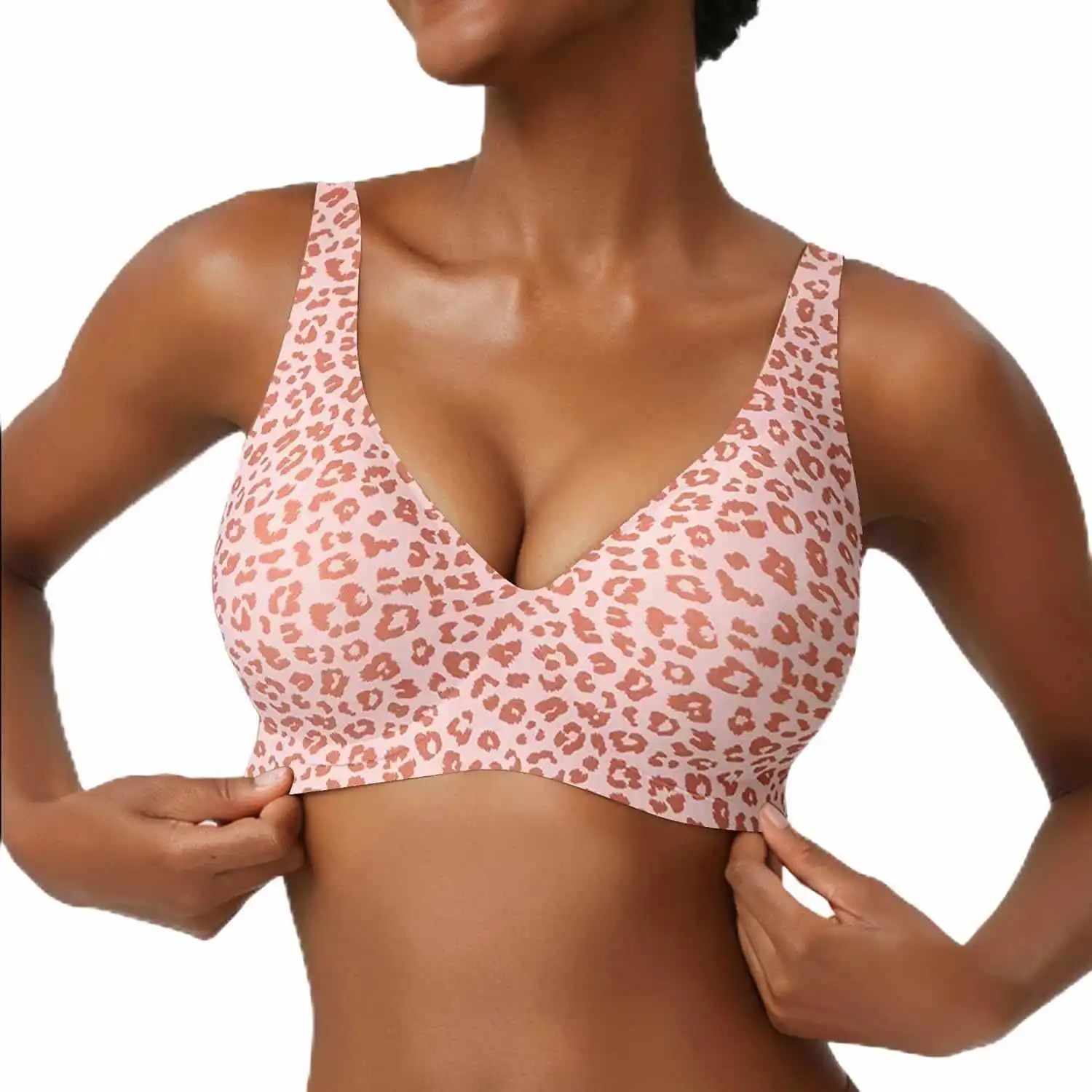 Bezszwowy biustonosz bez fiszbin z dekoltem V – plus size Czarny