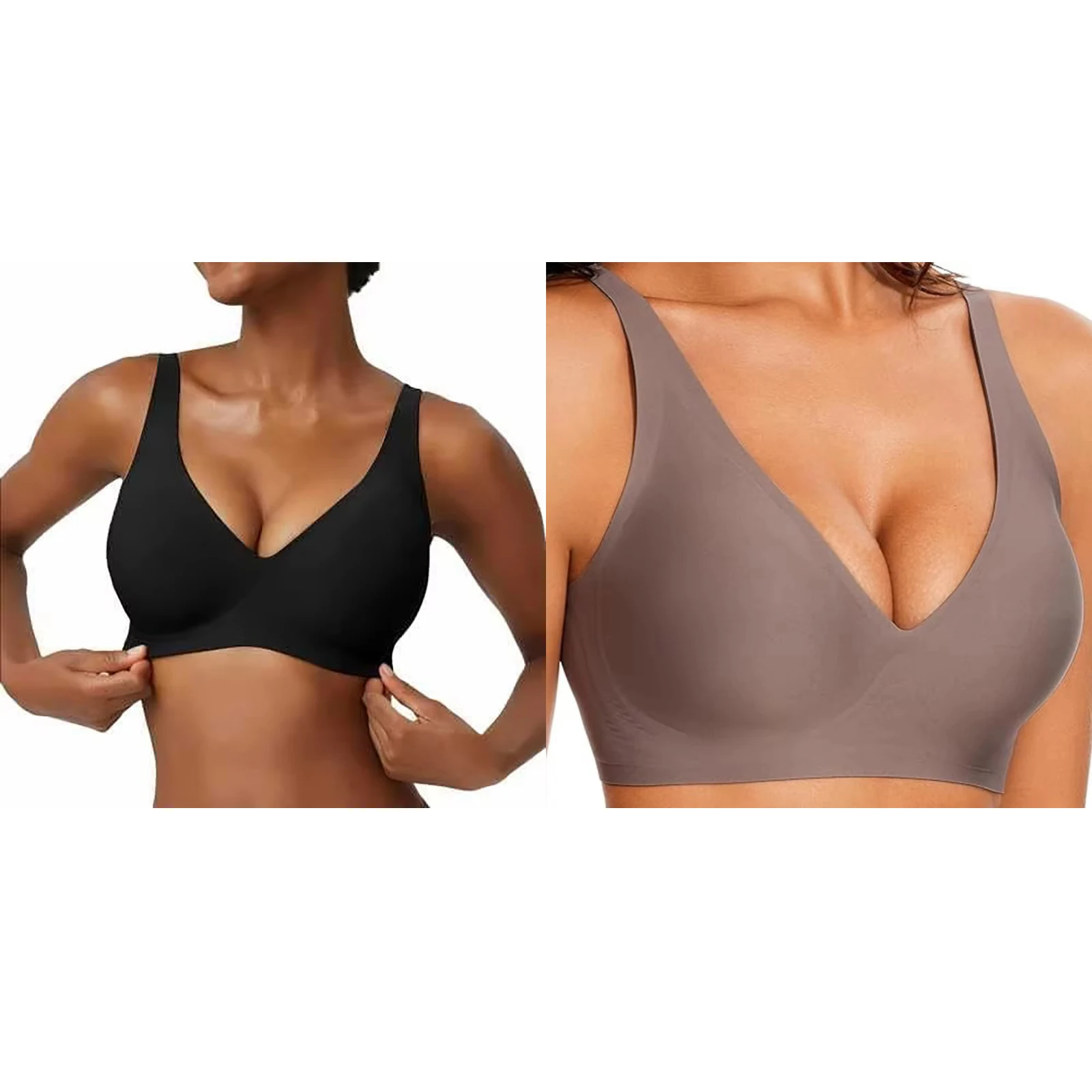Bezszwowy biustonosz bez fiszbin z dekoltem V – plus size Fioletowy