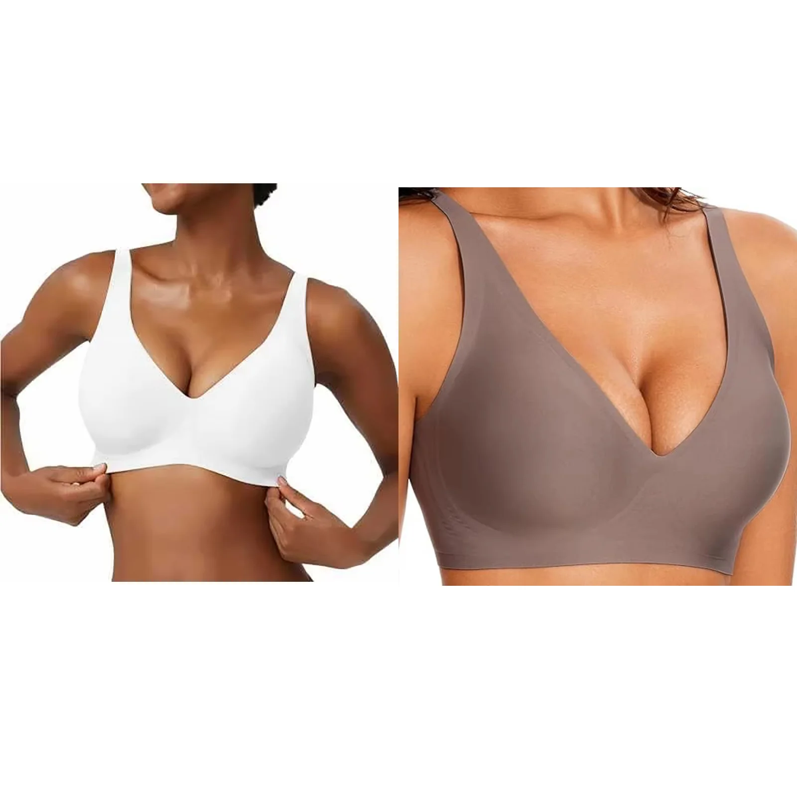 Bezszwowy biustonosz bez fiszbin z dekoltem V – plus size Różowy