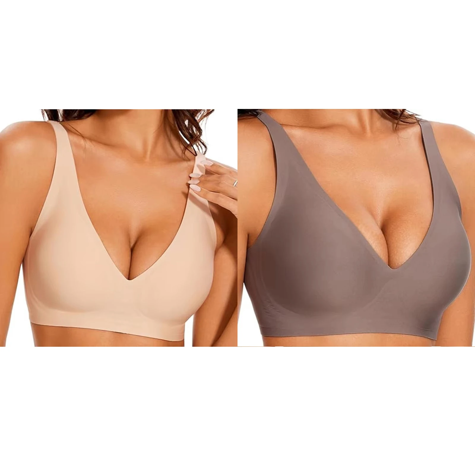 Bezszwowy biustonosz bez fiszbin z dekoltem V – plus size żółty