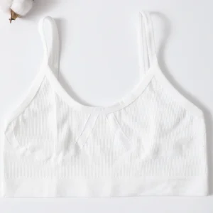 Bezszwowy biustonosz bez fiszbin prążkowany crop top bralette Beżowy