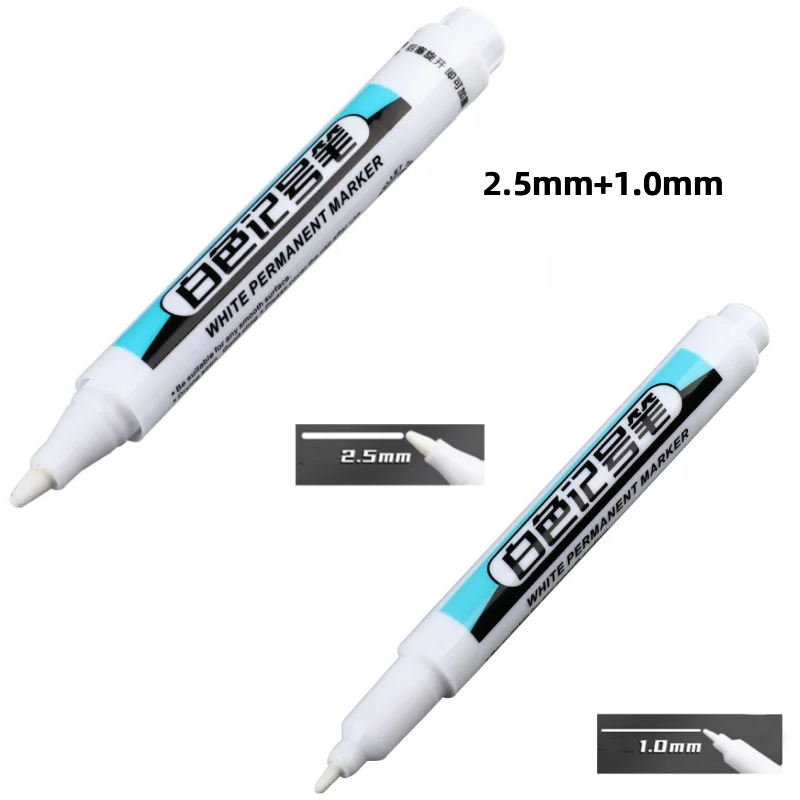 Białe markery permanentne 0,7/1,0/2,5 mm do drewna, szkła i metalu, 2 sztuki Khaki