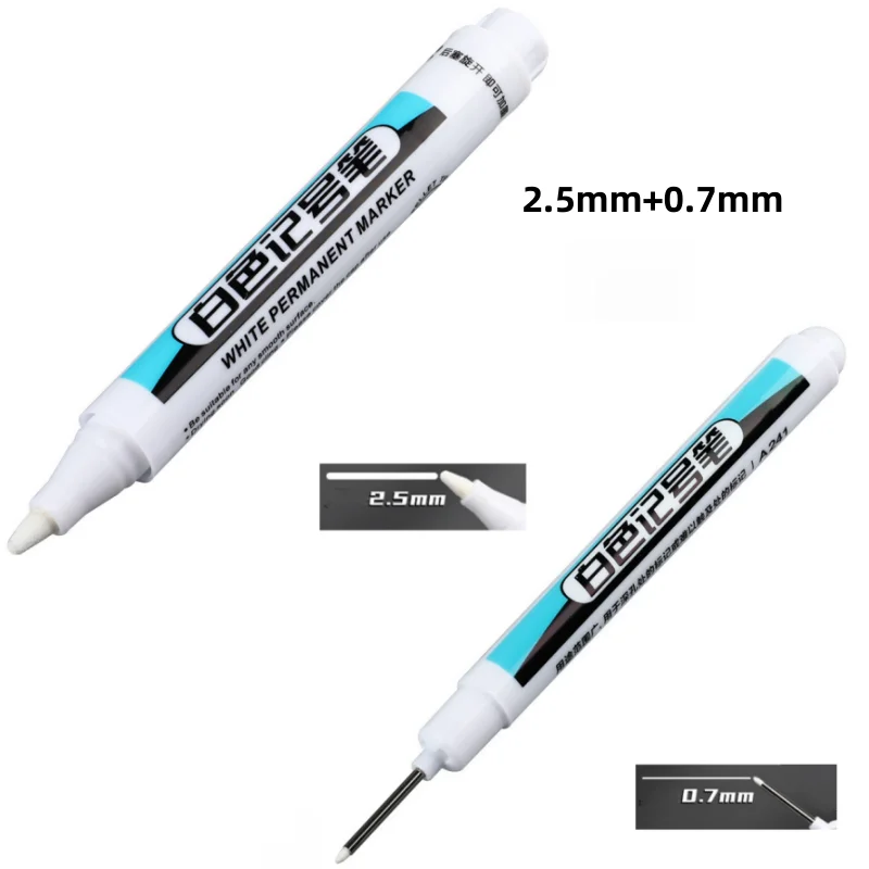 Białe markery permanentne 0,7/1,0/2,5 mm do drewna, szkła i metalu, 2 sztuki Błękitny